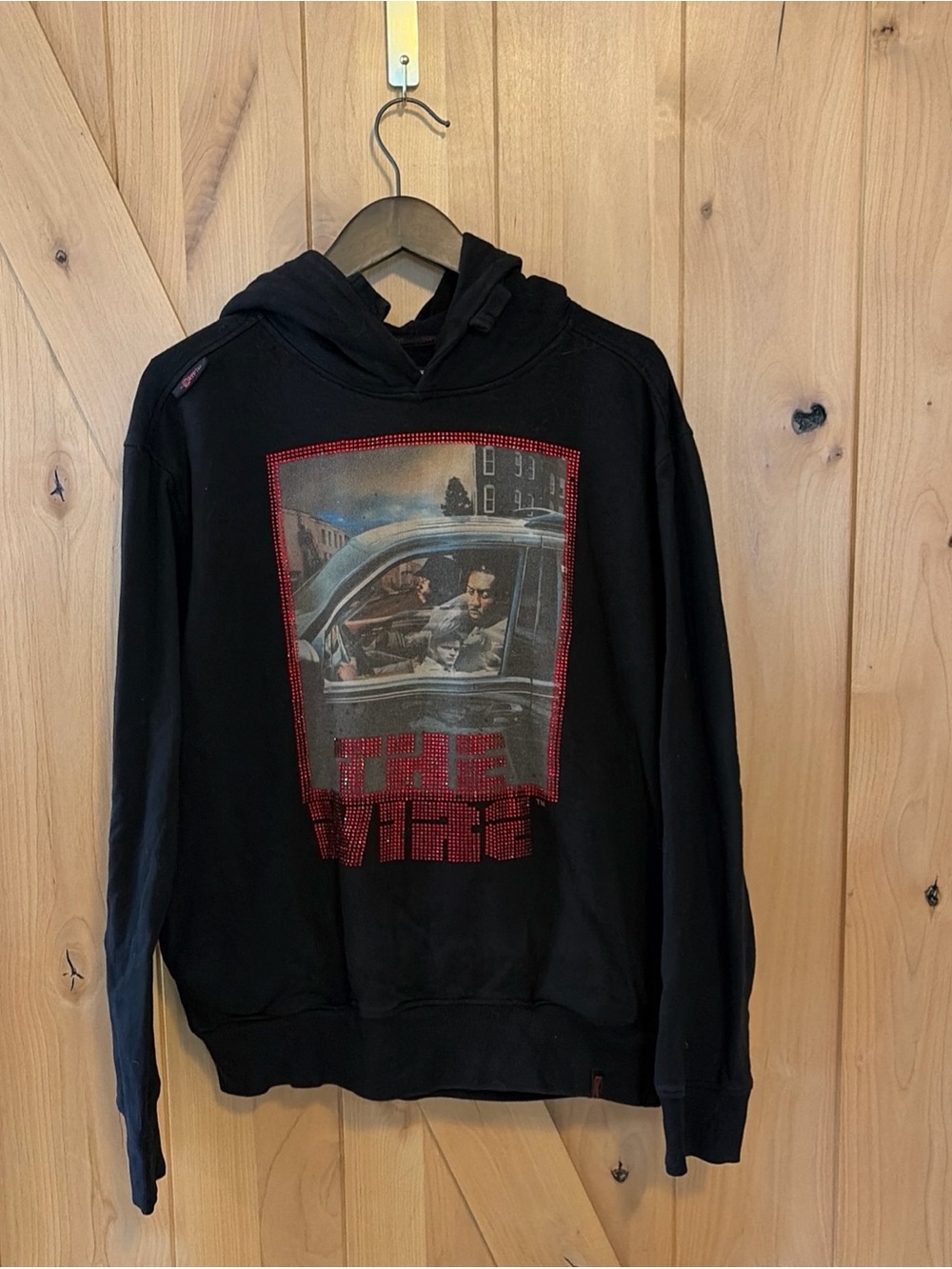 DeKryptic The Wire HBO Hoodie Graphic Rhinestone Pullover Black Cotton L Rare